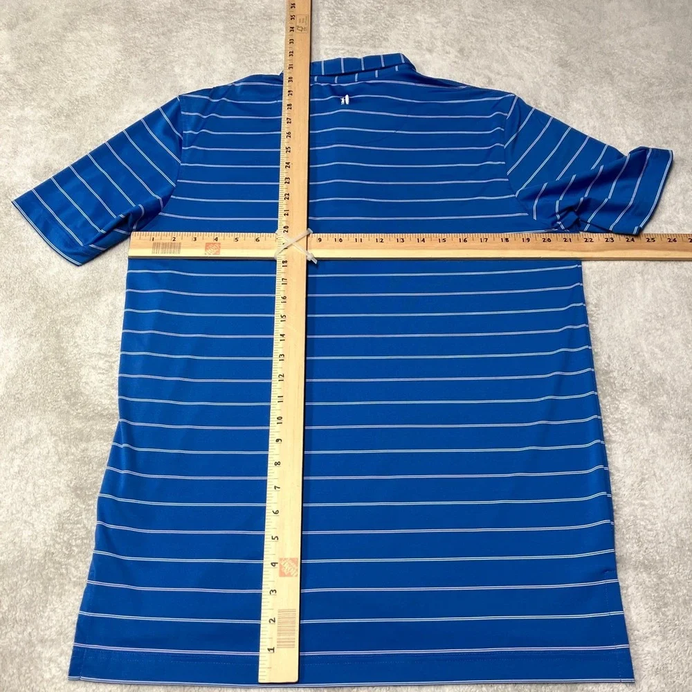 Johnnie-O Polo Shirt Performance Striped Short Sleeve Blue Golf Mens Medium